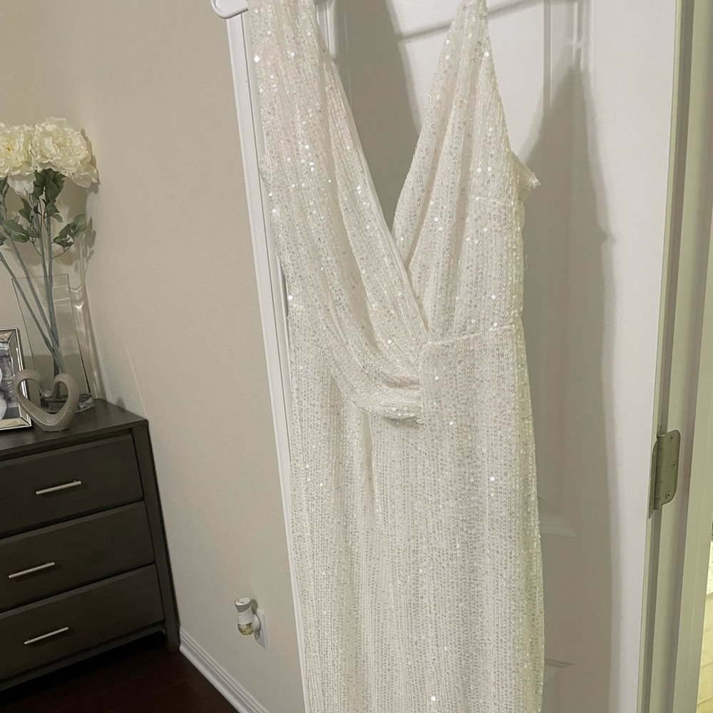 Sequin white maxi with high slit nwt
